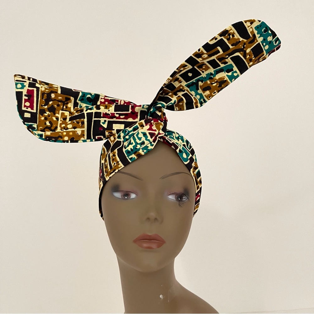 Colorful Brown Multicolor Geometric Print Handmade Wired Headband